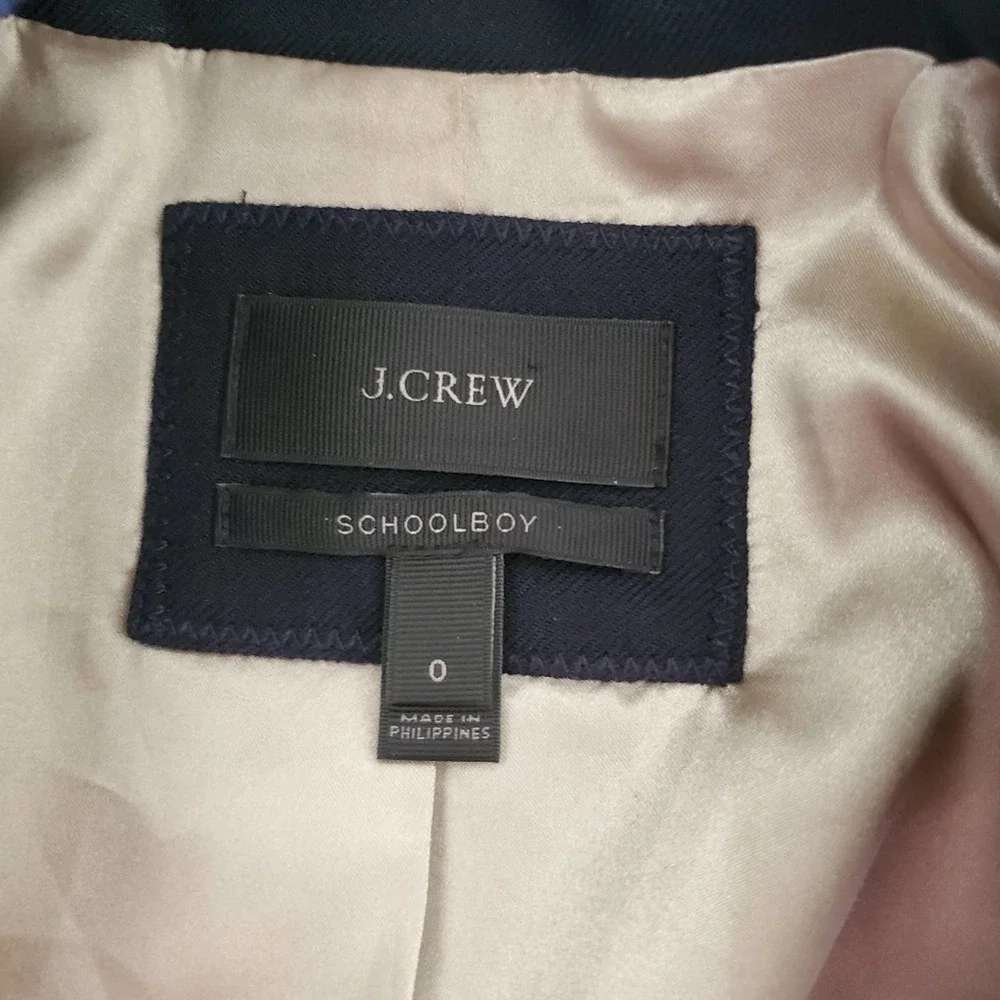 J Crew Navy Blue SchoolBoy Blazer Jacket Size 0 Wool Blend Classic Designer Boho